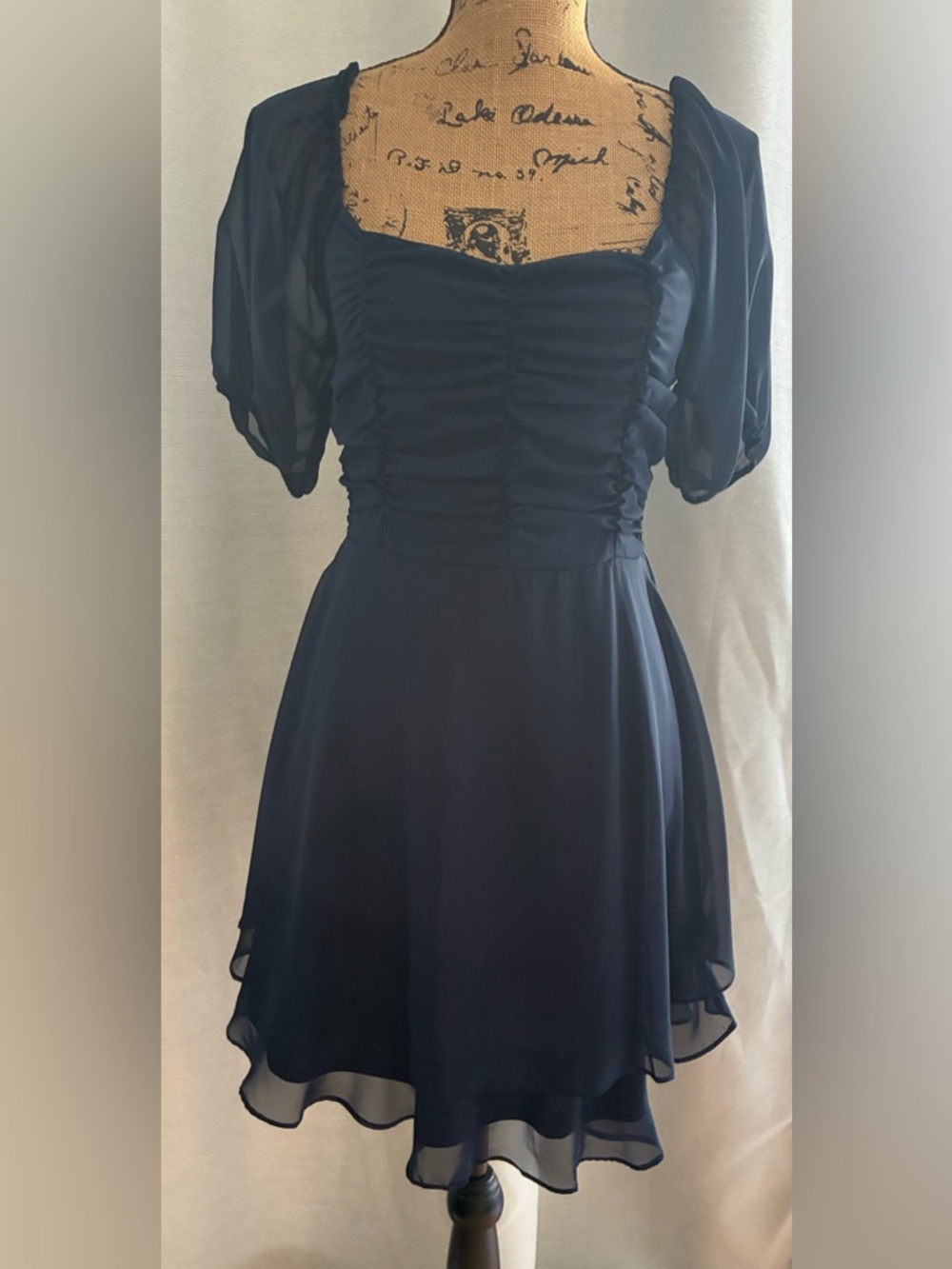 Altar'd State Navy Chiffon Ruched Mini Dress